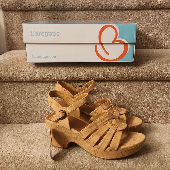 BareTraps Women's "Bindi" Natural-Toned Cork Wedge Sandals Size 9.5 NIB - Picture 1 of 12